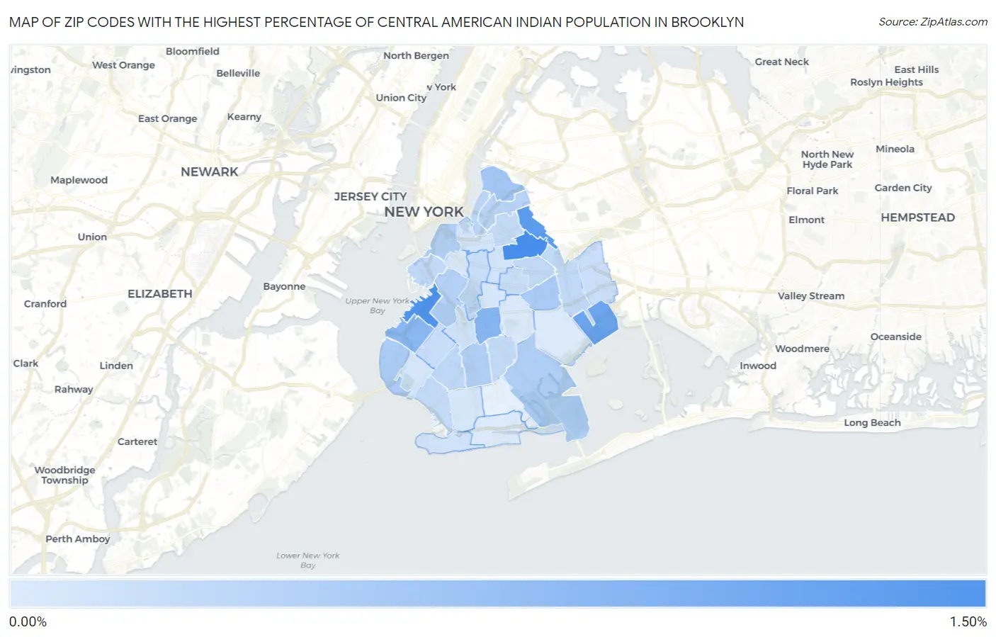 Zip Codes with the Highest Percentage of Central American Indian Population in Brooklyn Map