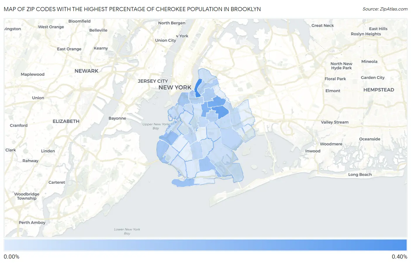 Zip Codes with the Highest Percentage of Cherokee Population in Brooklyn Map