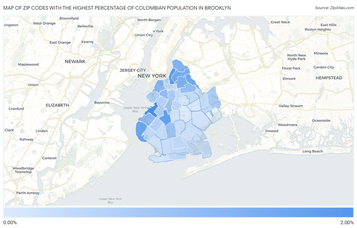 Zip Codes with the Highest Percentage of Colombian Population in Brooklyn Map