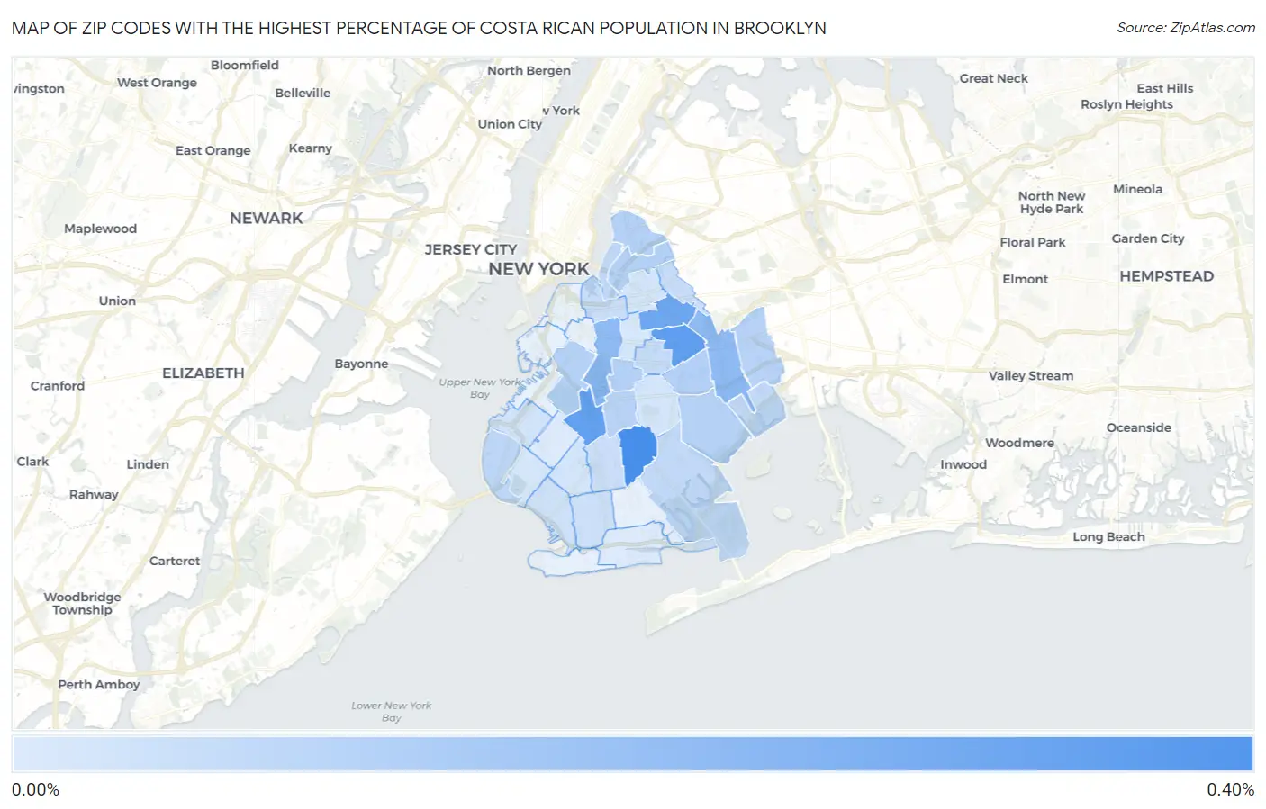 Zip Codes with the Highest Percentage of Costa Rican Population in Brooklyn Map