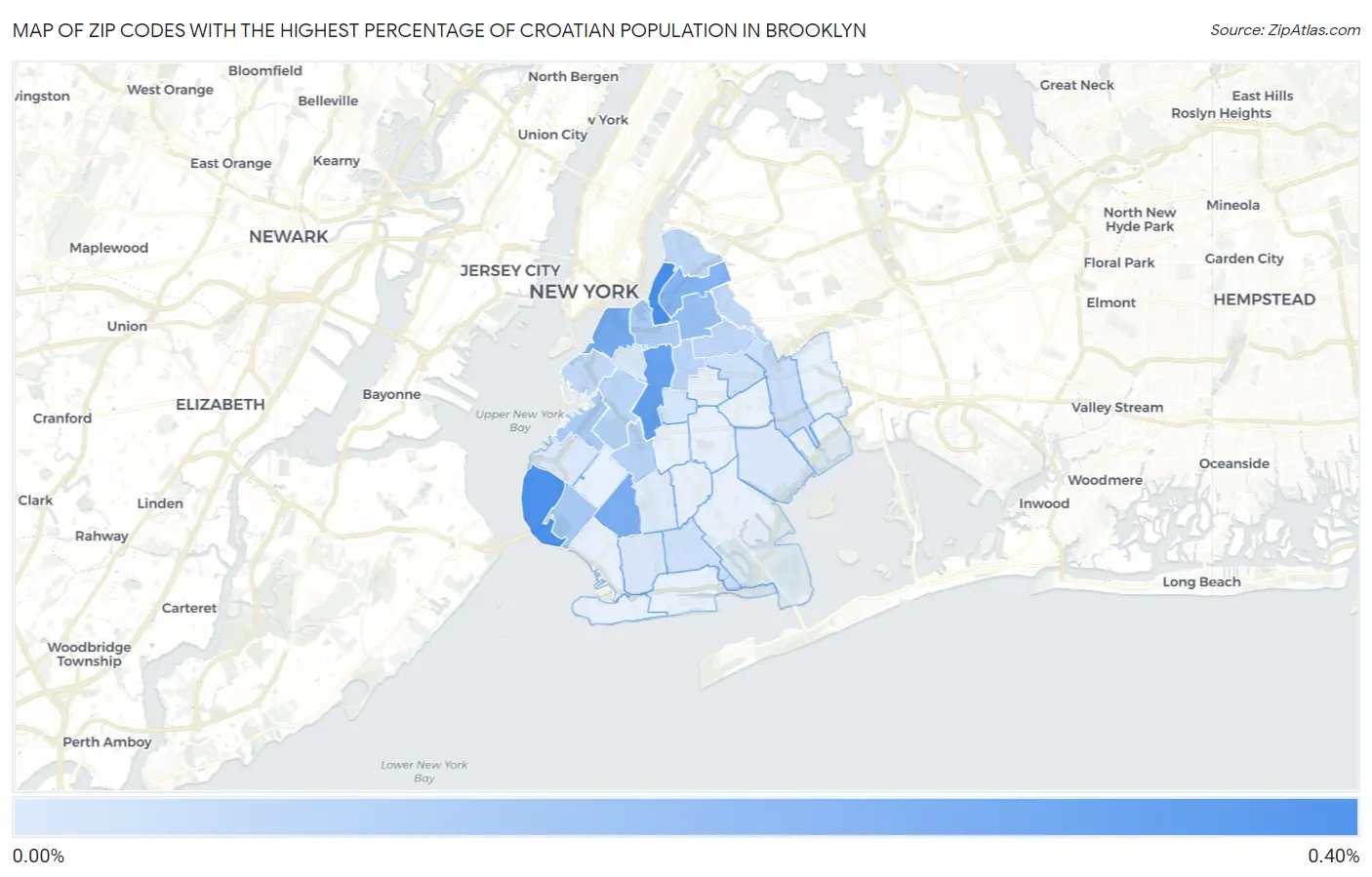 Zip Codes with the Highest Percentage of Croatian Population in Brooklyn Map