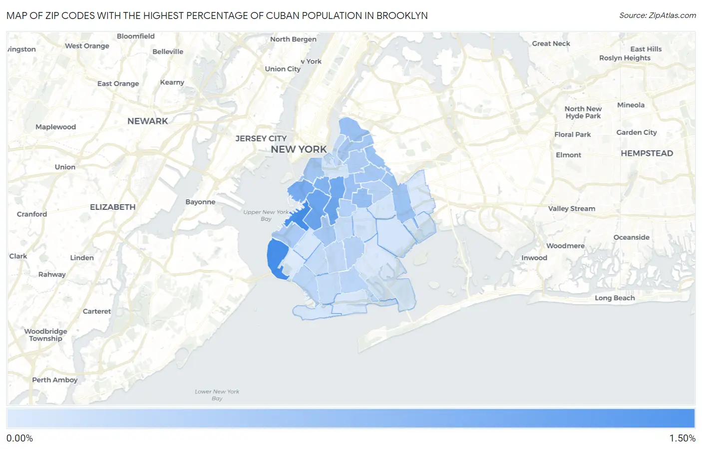 Zip Codes with the Highest Percentage of Cuban Population in Brooklyn Map