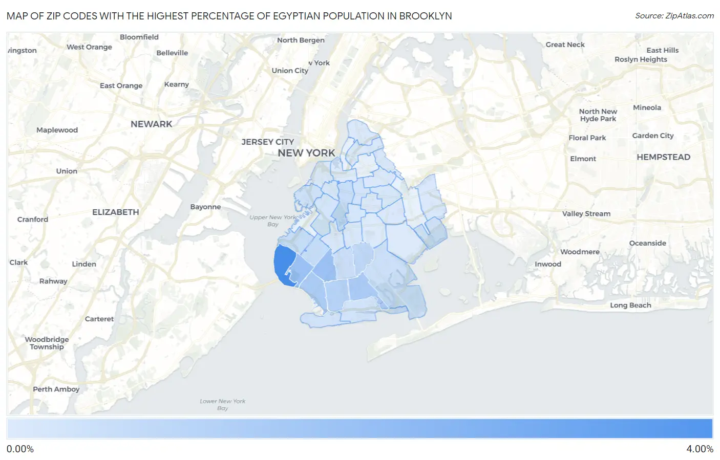 Zip Codes with the Highest Percentage of Egyptian Population in Brooklyn Map