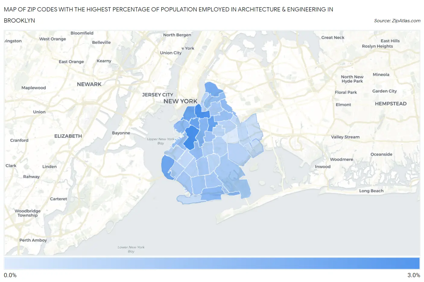 Zip Codes with the Highest Percentage of Population Employed in Architecture & Engineering in Brooklyn Map