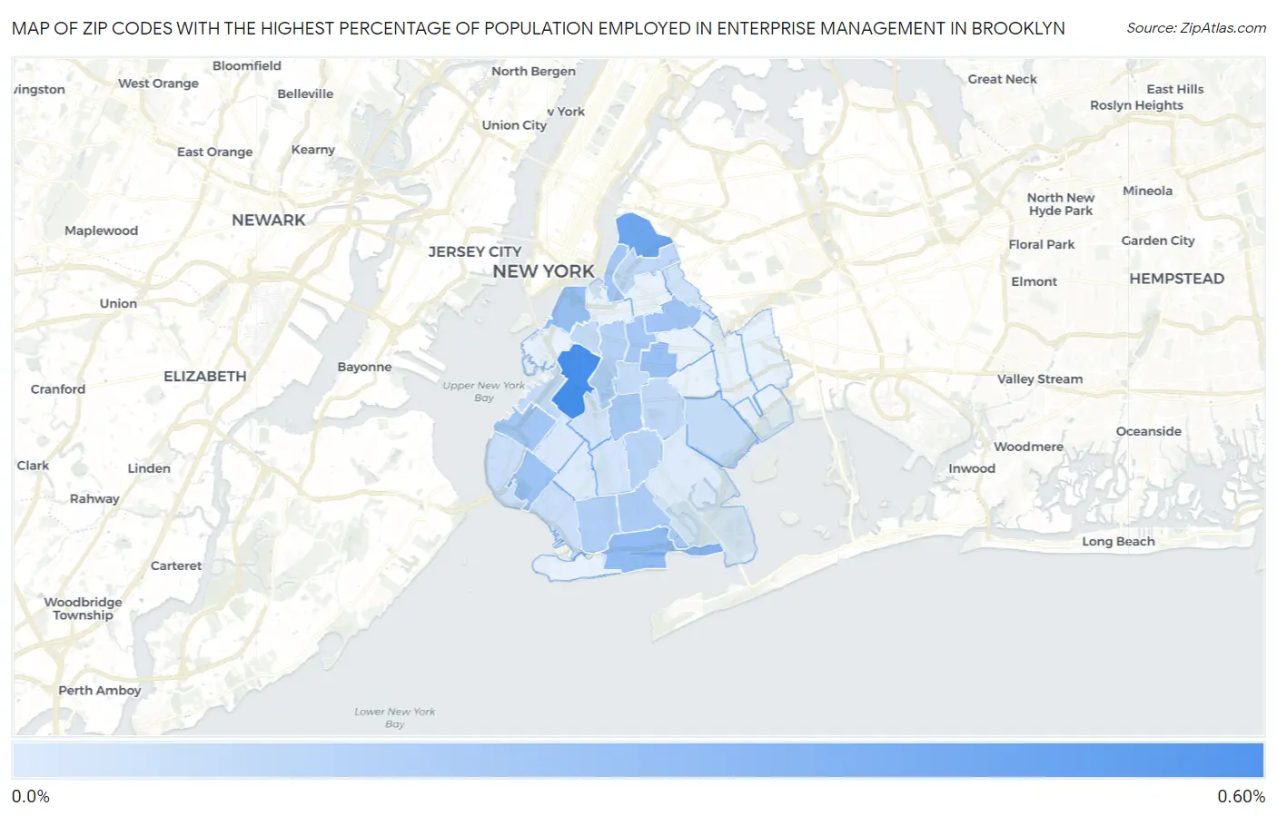 Zip Codes with the Highest Percentage of Population Employed in Enterprise Management in Brooklyn Map