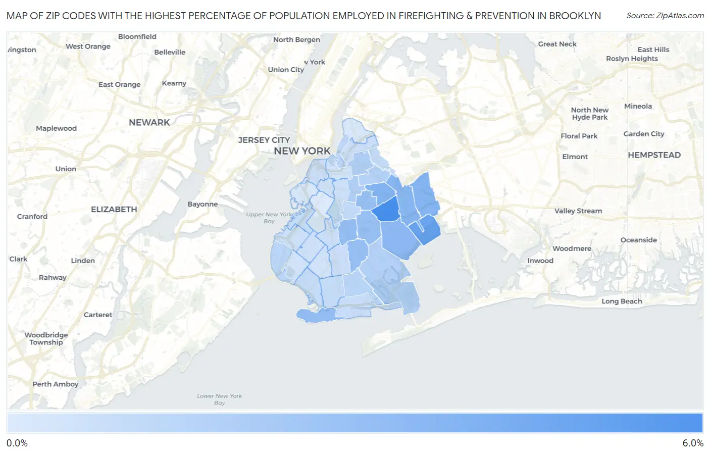 Zip Codes with the Highest Percentage of Population Employed in Firefighting & Prevention in Brooklyn Map