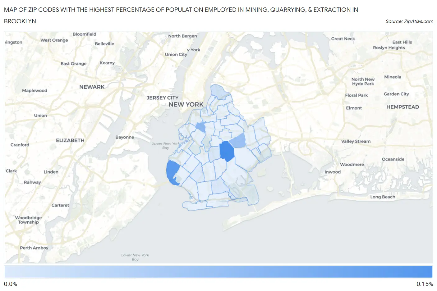 Zip Codes with the Highest Percentage of Population Employed in Mining, Quarrying, & Extraction in Brooklyn Map