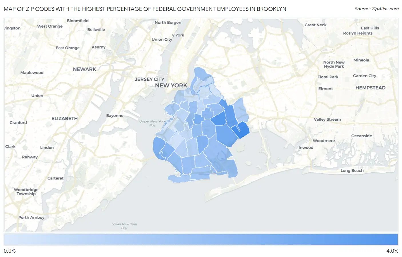 Zip Codes with the Highest Percentage of Federal Government Employees in Brooklyn Map