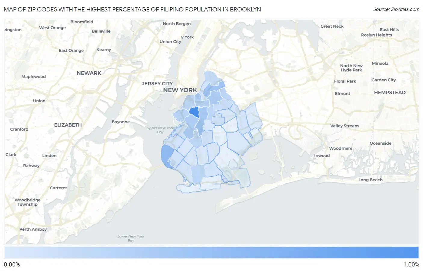 Zip Codes with the Highest Percentage of Filipino Population in Brooklyn Map