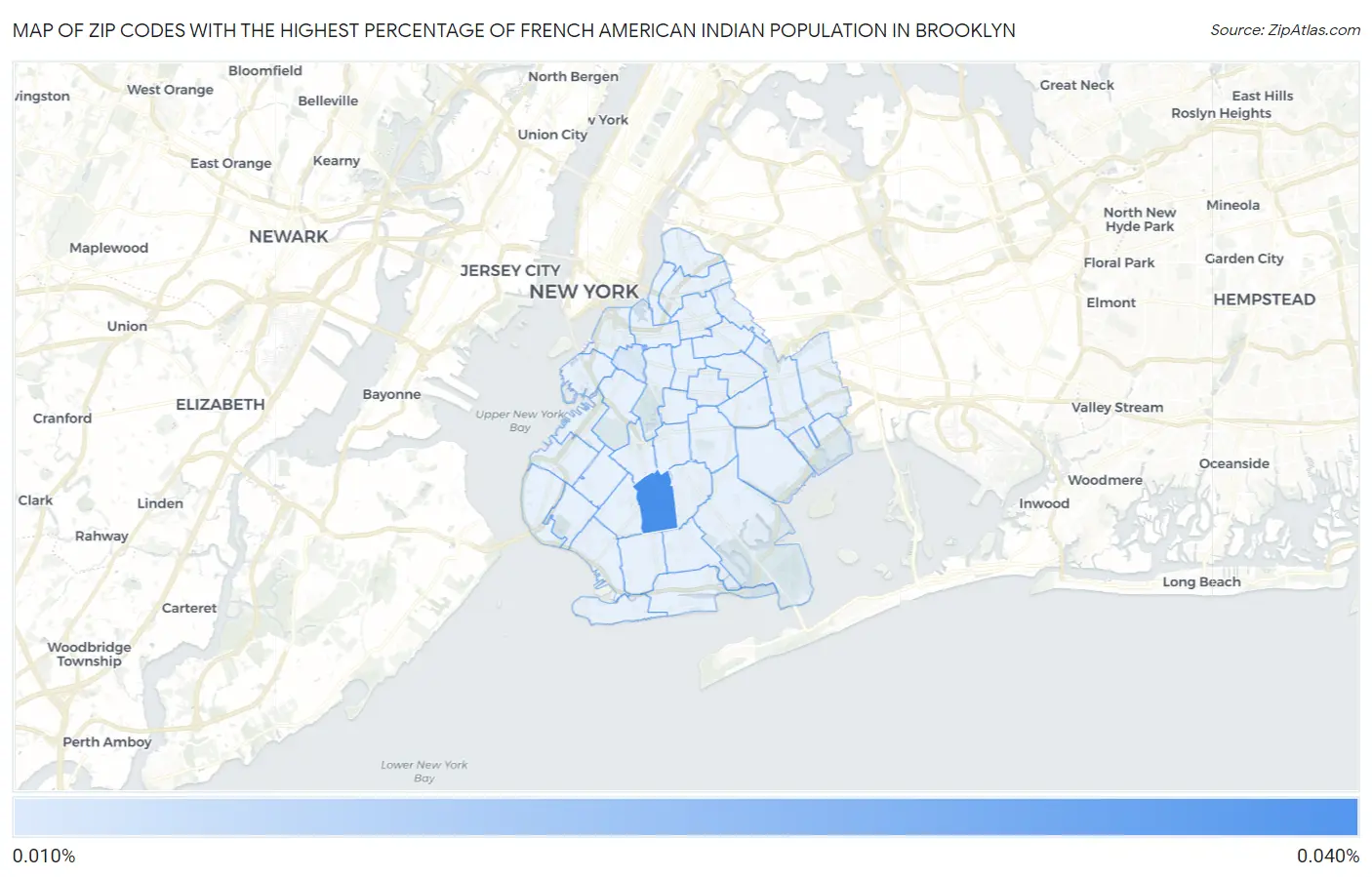 Zip Codes with the Highest Percentage of French American Indian Population in Brooklyn Map