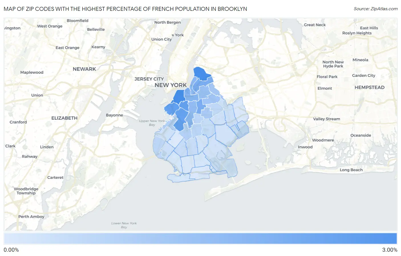 Zip Codes with the Highest Percentage of French Population in Brooklyn Map