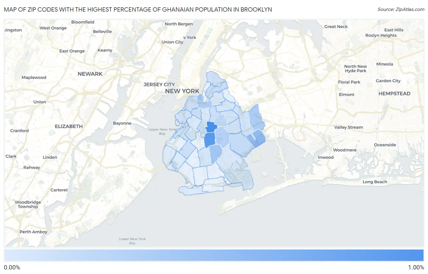 Zip Codes with the Highest Percentage of Ghanaian Population in Brooklyn Map
