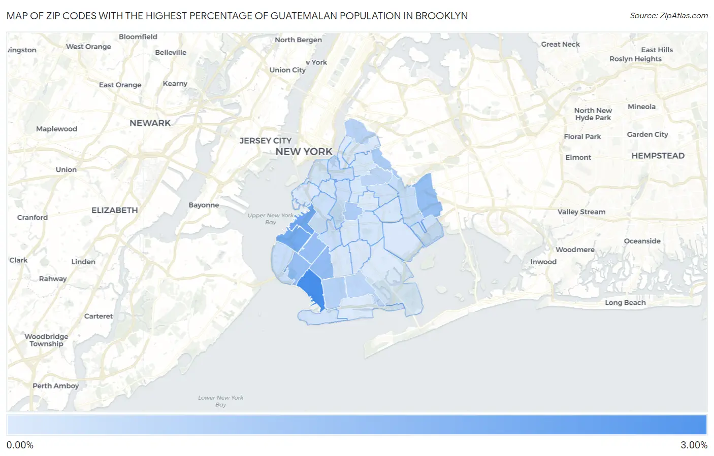 Zip Codes with the Highest Percentage of Guatemalan Population in Brooklyn Map