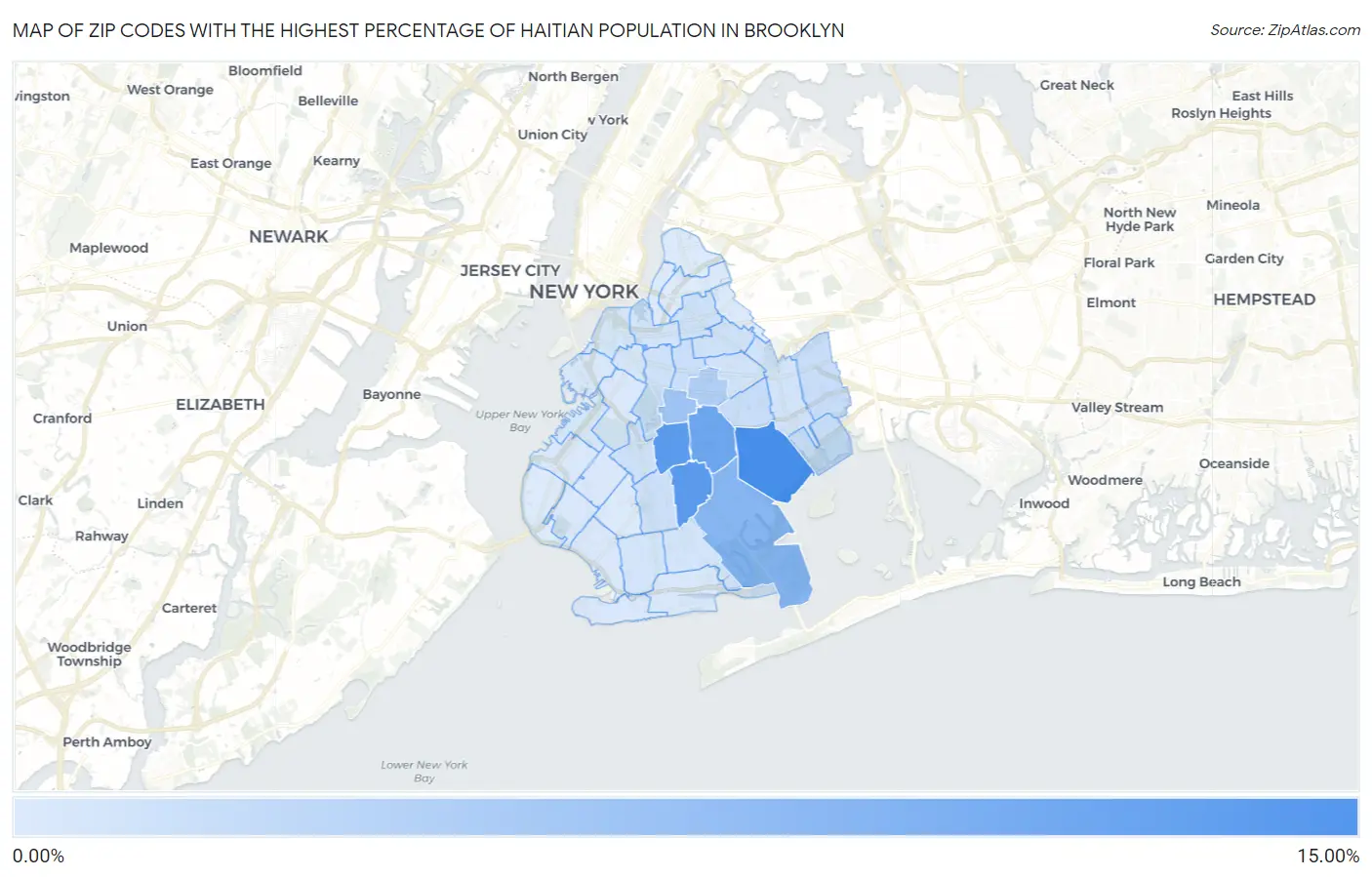 Zip Codes with the Highest Percentage of Haitian Population in Brooklyn Map