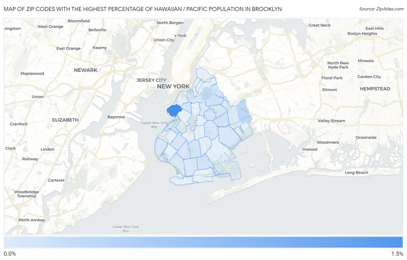 Zip Codes with the Highest Percentage of Hawaiian / Pacific Population in Brooklyn Map
