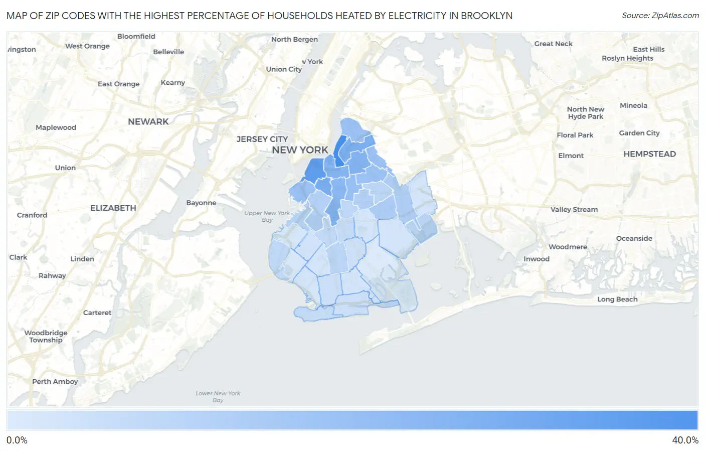 Zip Codes with the Highest Percentage of Households Heated by Electricity in Brooklyn Map