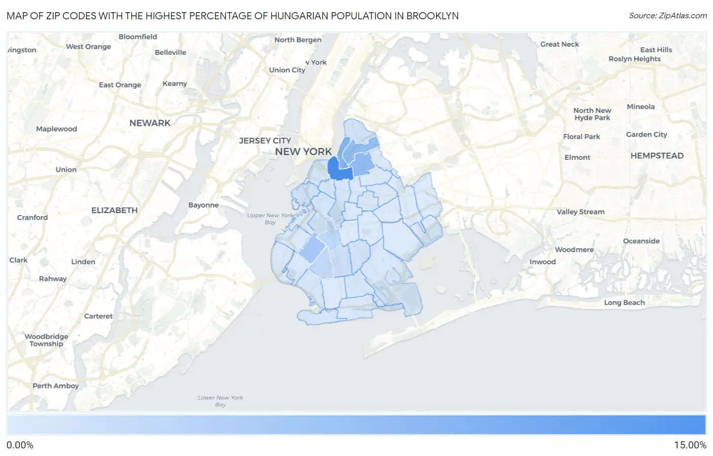 Zip Codes with the Highest Percentage of Hungarian Population in Brooklyn Map