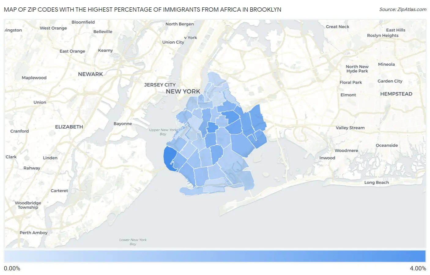 Zip Codes with the Highest Percentage of Immigrants from Africa in Brooklyn Map