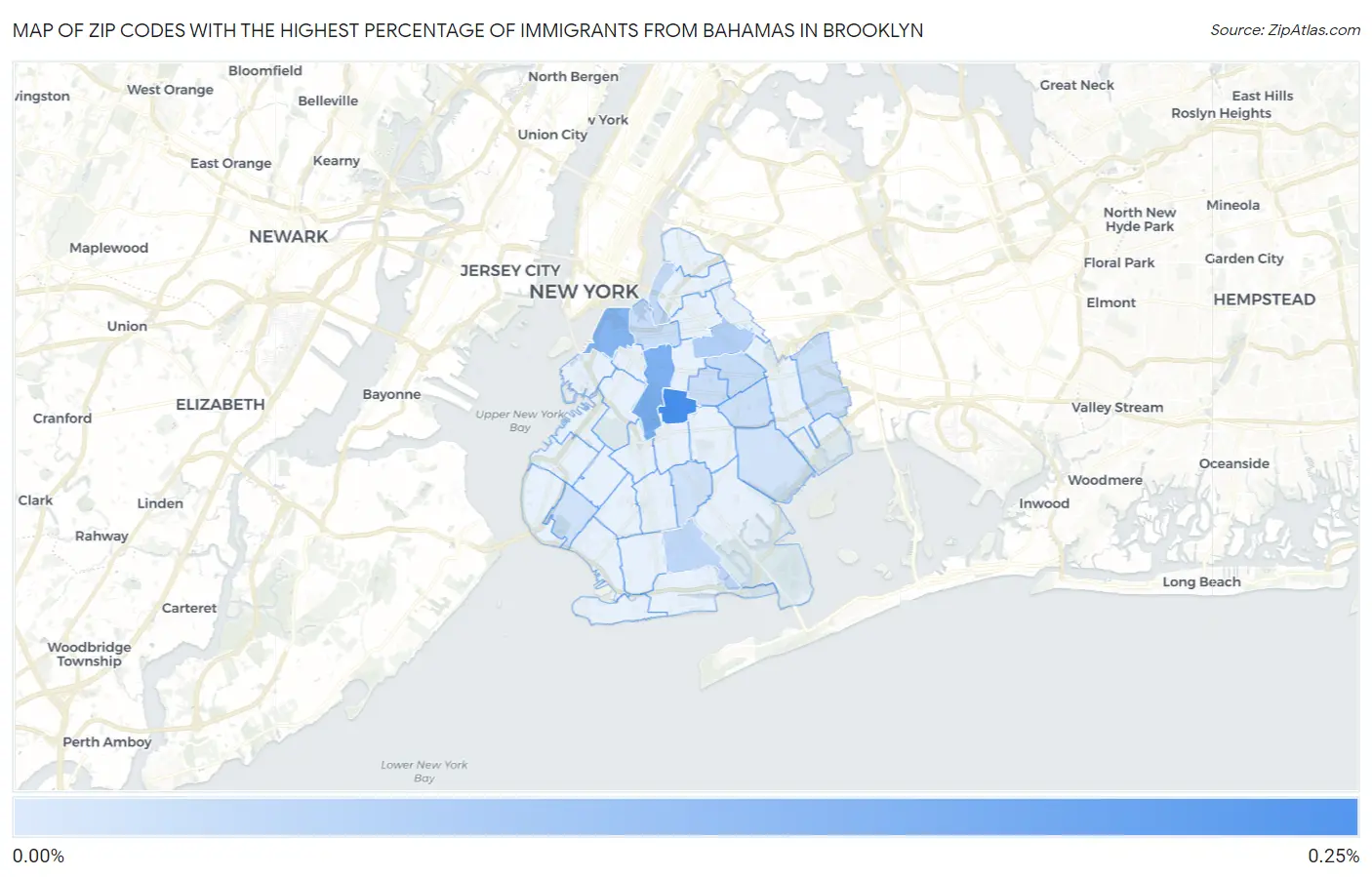 Zip Codes with the Highest Percentage of Immigrants from Bahamas in Brooklyn Map