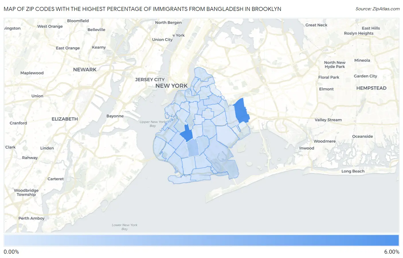 Zip Codes with the Highest Percentage of Immigrants from Bangladesh in Brooklyn Map