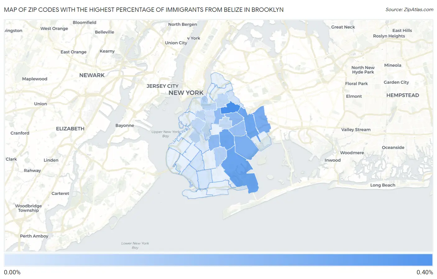 Zip Codes with the Highest Percentage of Immigrants from Belize in Brooklyn Map