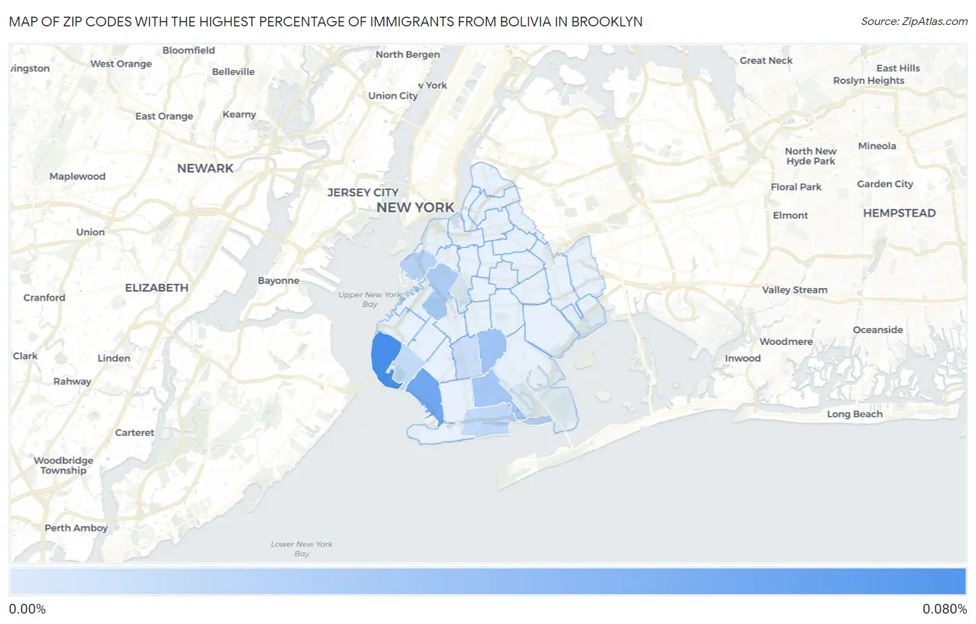 Zip Codes with the Highest Percentage of Immigrants from Bolivia in Brooklyn Map