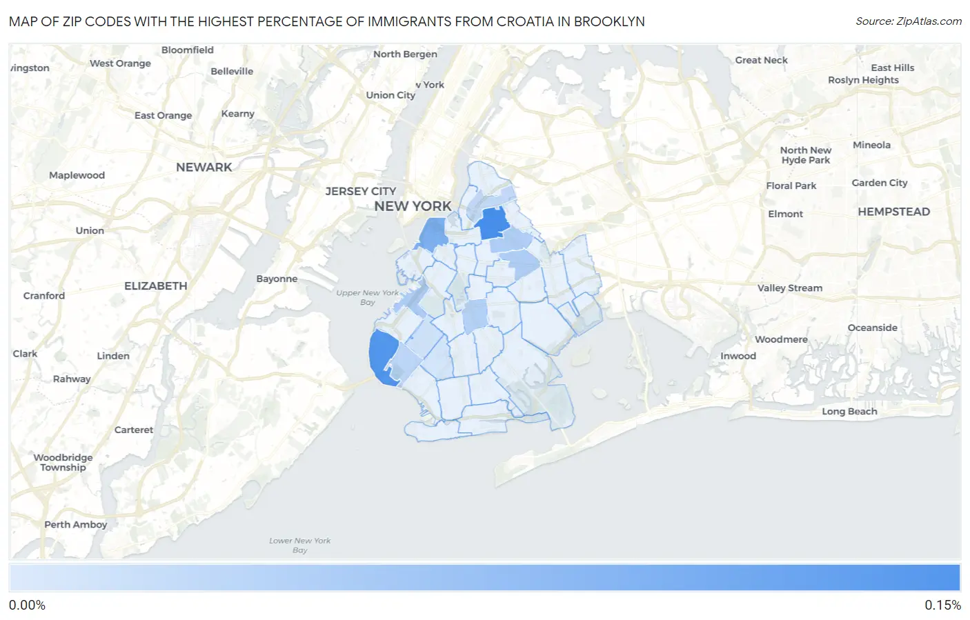 Zip Codes with the Highest Percentage of Immigrants from Croatia in Brooklyn Map