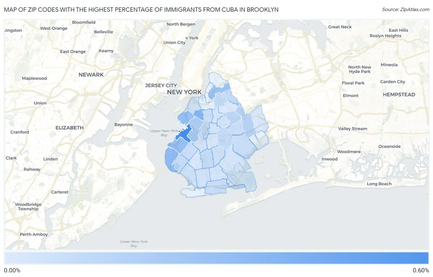 Zip Codes with the Highest Percentage of Immigrants from Cuba in Brooklyn Map