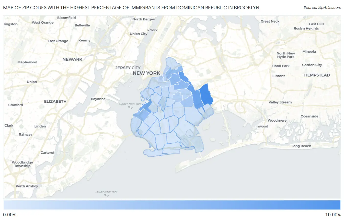 Zip Codes with the Highest Percentage of Immigrants from Dominican Republic in Brooklyn Map