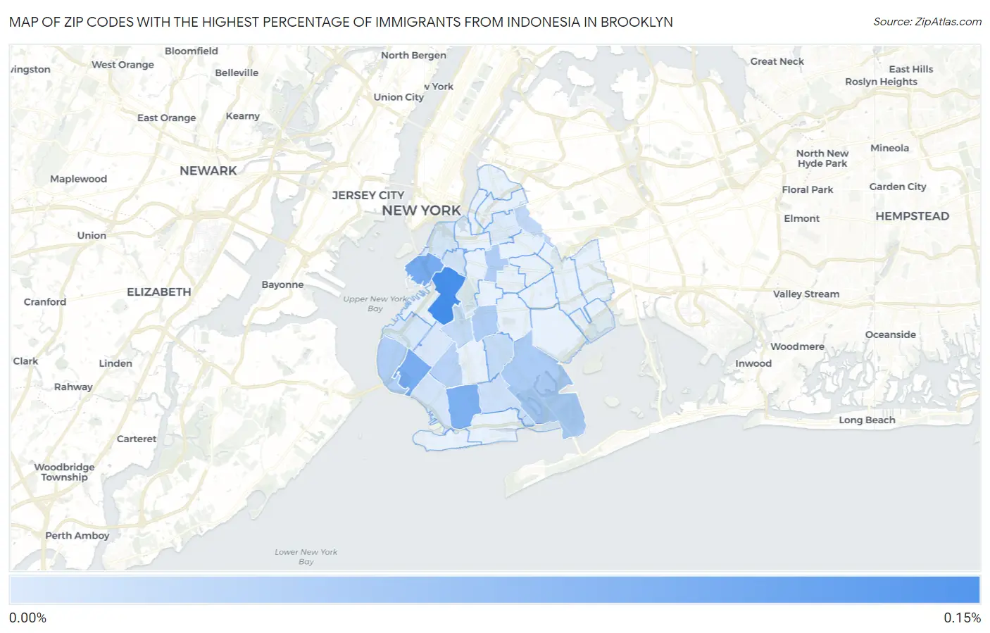 Zip Codes with the Highest Percentage of Immigrants from Indonesia in Brooklyn Map