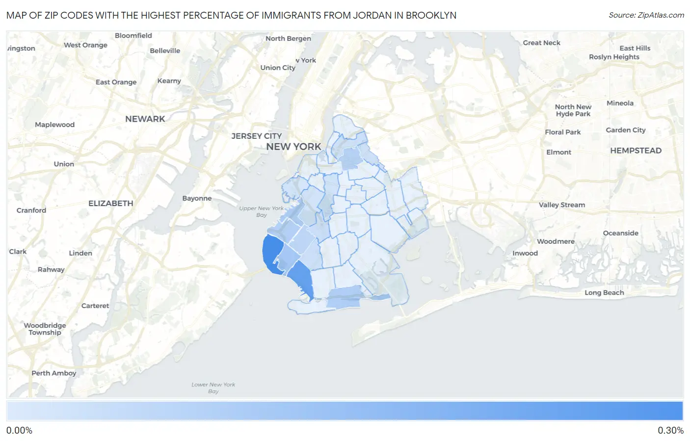Zip Codes with the Highest Percentage of Immigrants from Jordan in Brooklyn Map