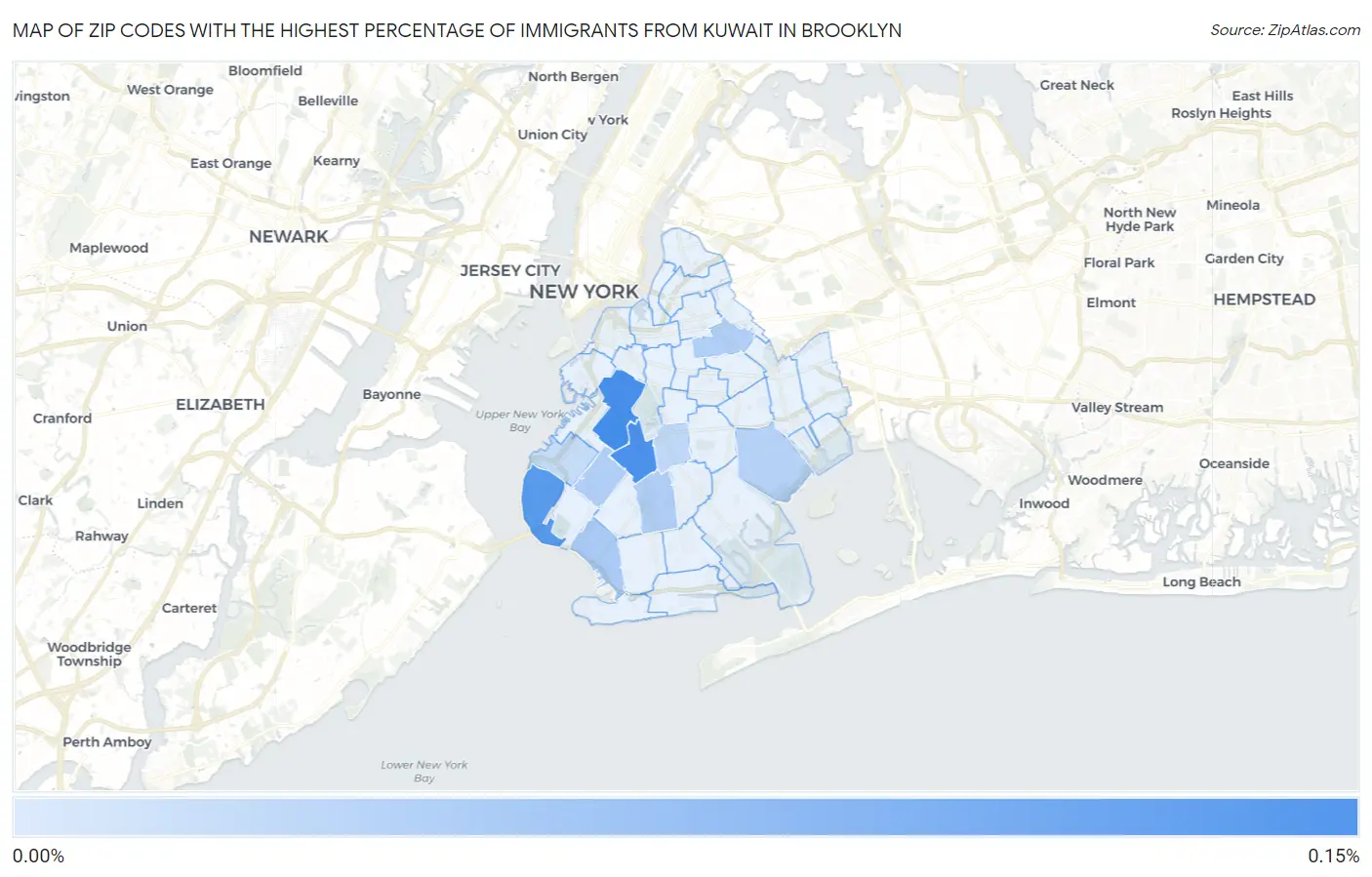Zip Codes with the Highest Percentage of Immigrants from Kuwait in Brooklyn Map