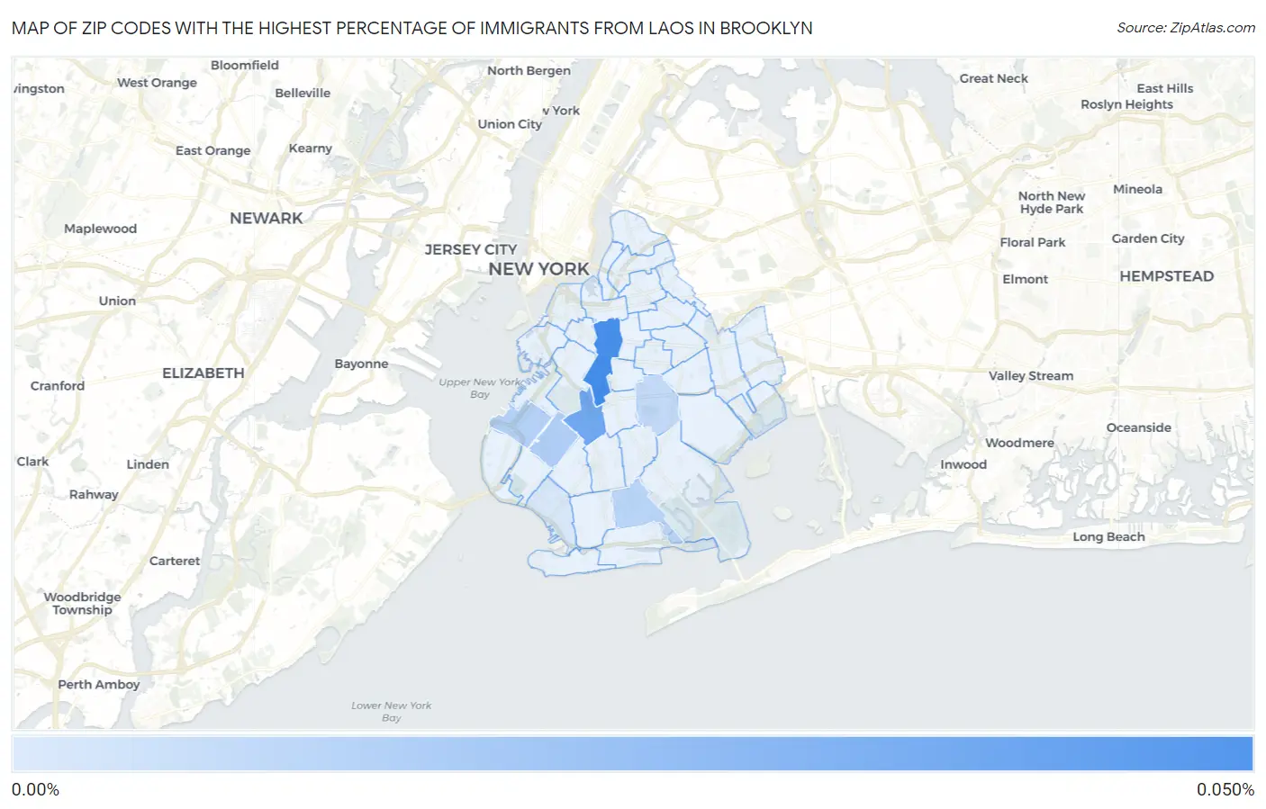 Zip Codes with the Highest Percentage of Immigrants from Laos in Brooklyn Map