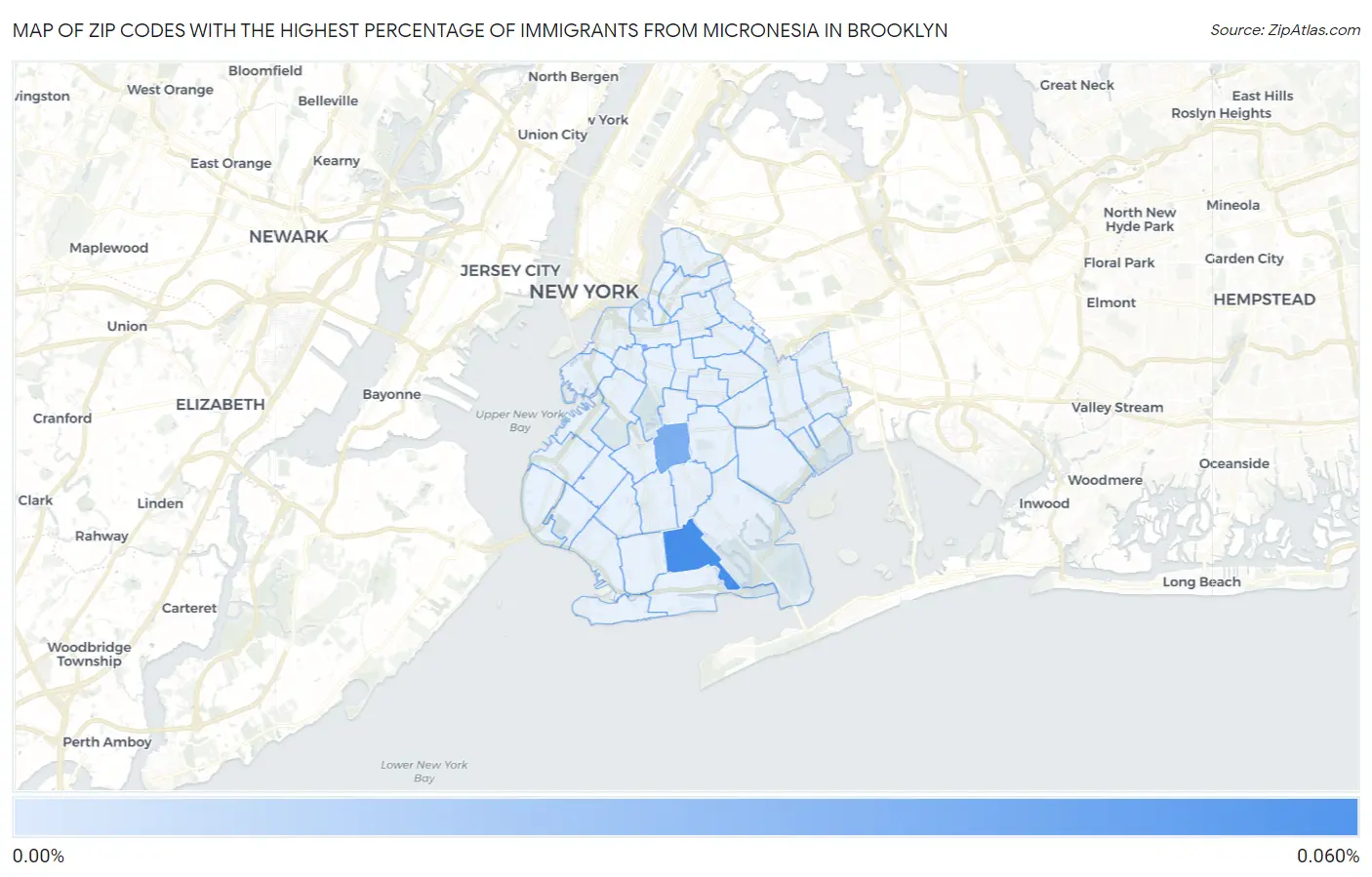 Zip Codes with the Highest Percentage of Immigrants from Micronesia in Brooklyn Map