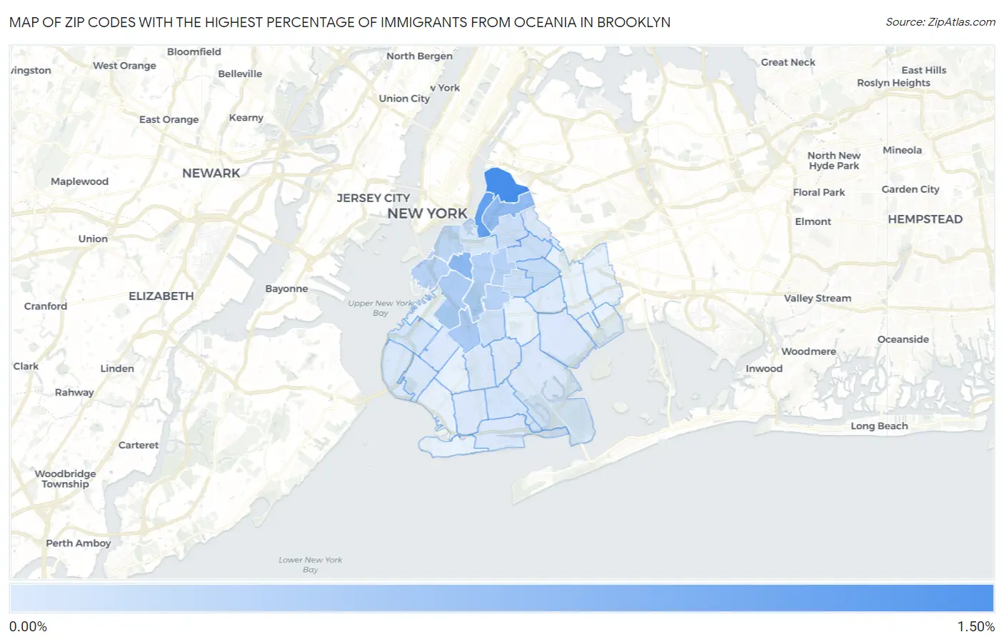 Zip Codes with the Highest Percentage of Immigrants from Oceania in Brooklyn Map