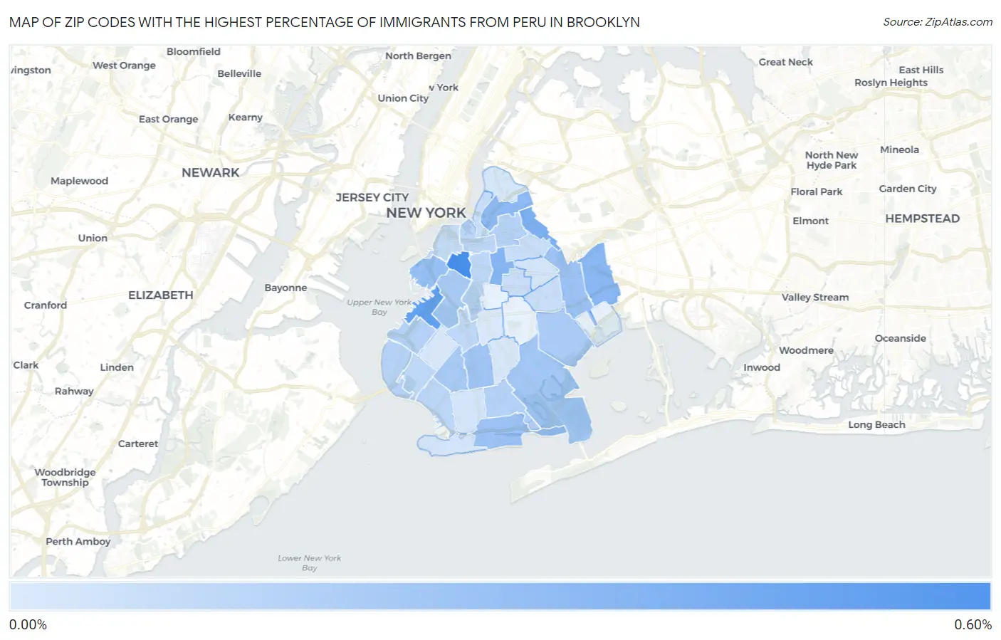 Zip Codes with the Highest Percentage of Immigrants from Peru in Brooklyn Map