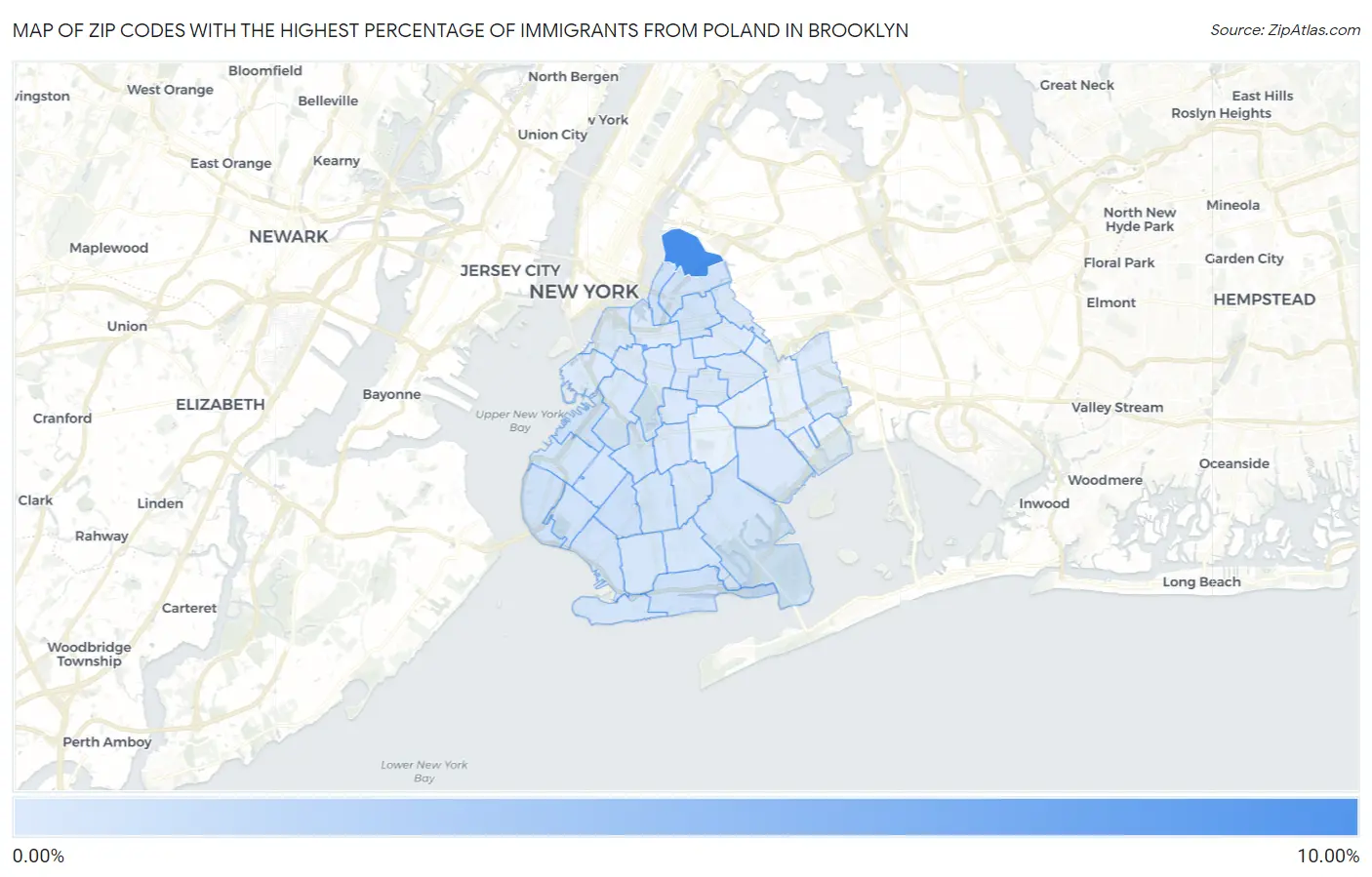 Zip Codes with the Highest Percentage of Immigrants from Poland in Brooklyn Map