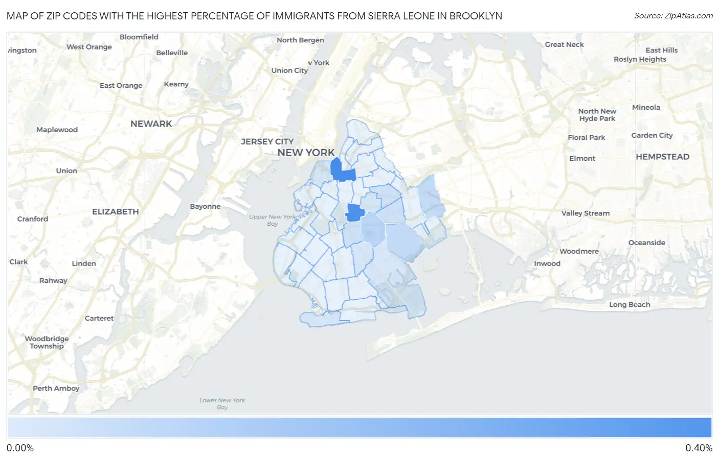 Zip Codes with the Highest Percentage of Immigrants from Sierra Leone in Brooklyn Map