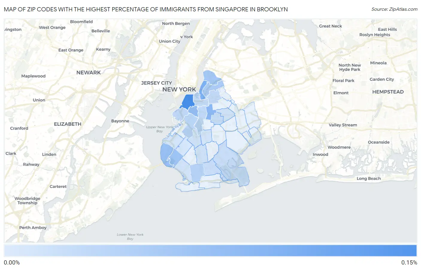 Zip Codes with the Highest Percentage of Immigrants from Singapore in Brooklyn Map