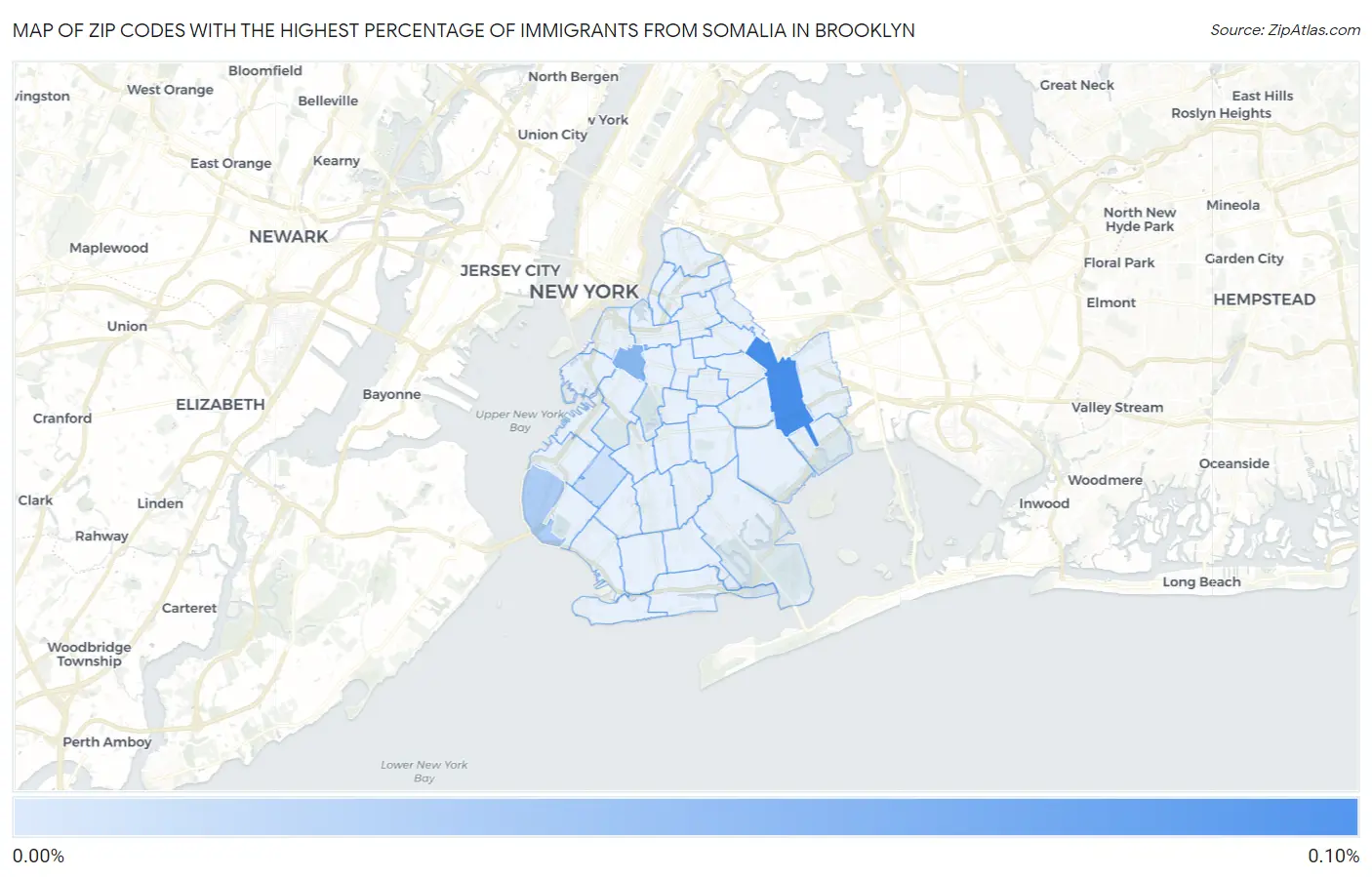 Zip Codes with the Highest Percentage of Immigrants from Somalia in Brooklyn Map