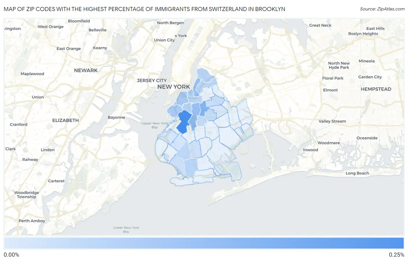 Zip Codes with the Highest Percentage of Immigrants from Switzerland in Brooklyn Map