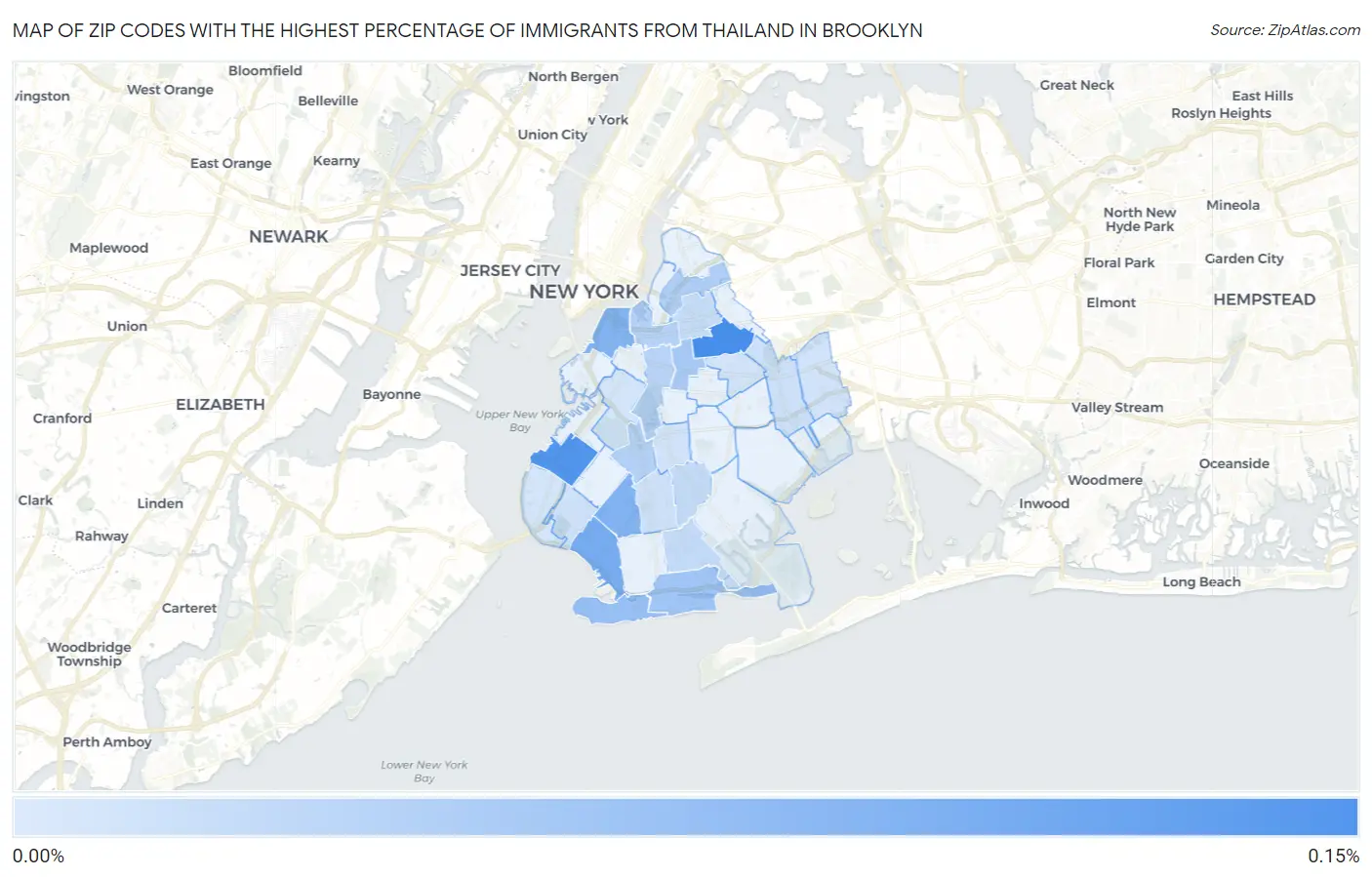Zip Codes with the Highest Percentage of Immigrants from Thailand in Brooklyn Map