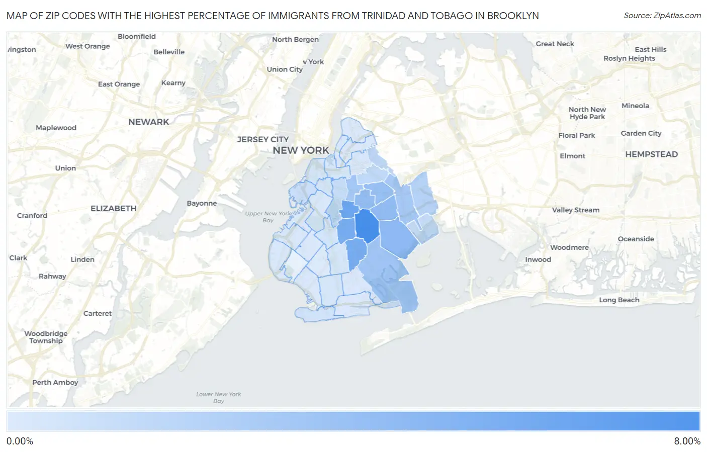 Zip Codes with the Highest Percentage of Immigrants from Trinidad and Tobago in Brooklyn Map