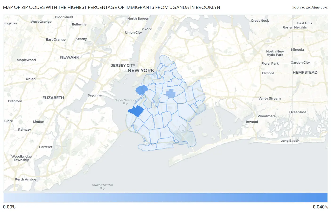 Zip Codes with the Highest Percentage of Immigrants from Uganda in Brooklyn Map