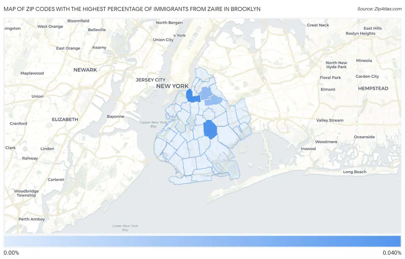 Zip Codes with the Highest Percentage of Immigrants from Zaire in Brooklyn Map