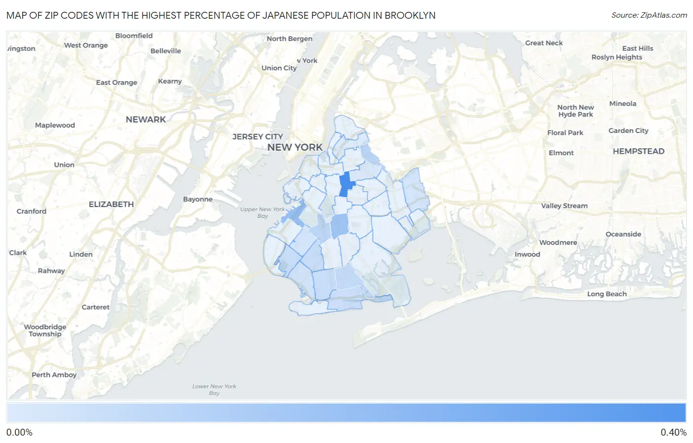 Zip Codes with the Highest Percentage of Japanese Population in Brooklyn Map