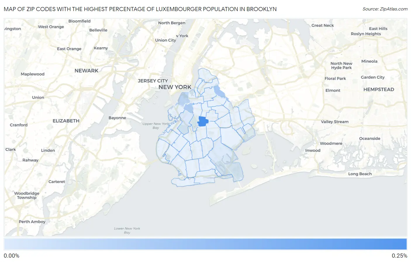 Zip Codes with the Highest Percentage of Luxembourger Population in Brooklyn Map
