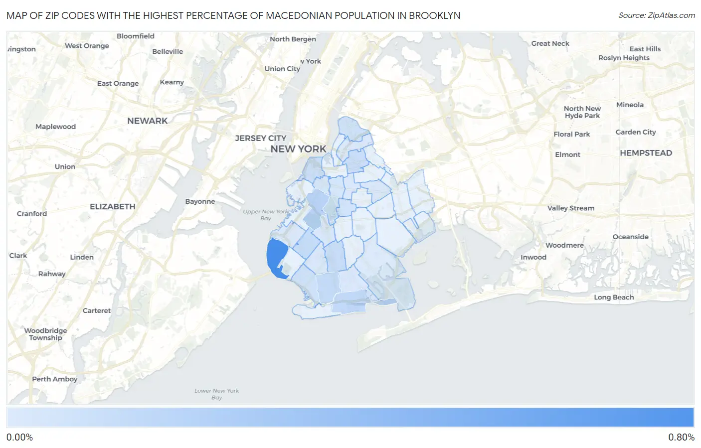 Zip Codes with the Highest Percentage of Macedonian Population in Brooklyn Map