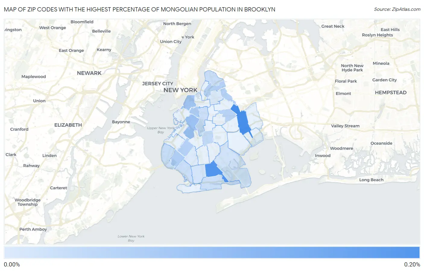 Zip Codes with the Highest Percentage of Mongolian Population in Brooklyn Map