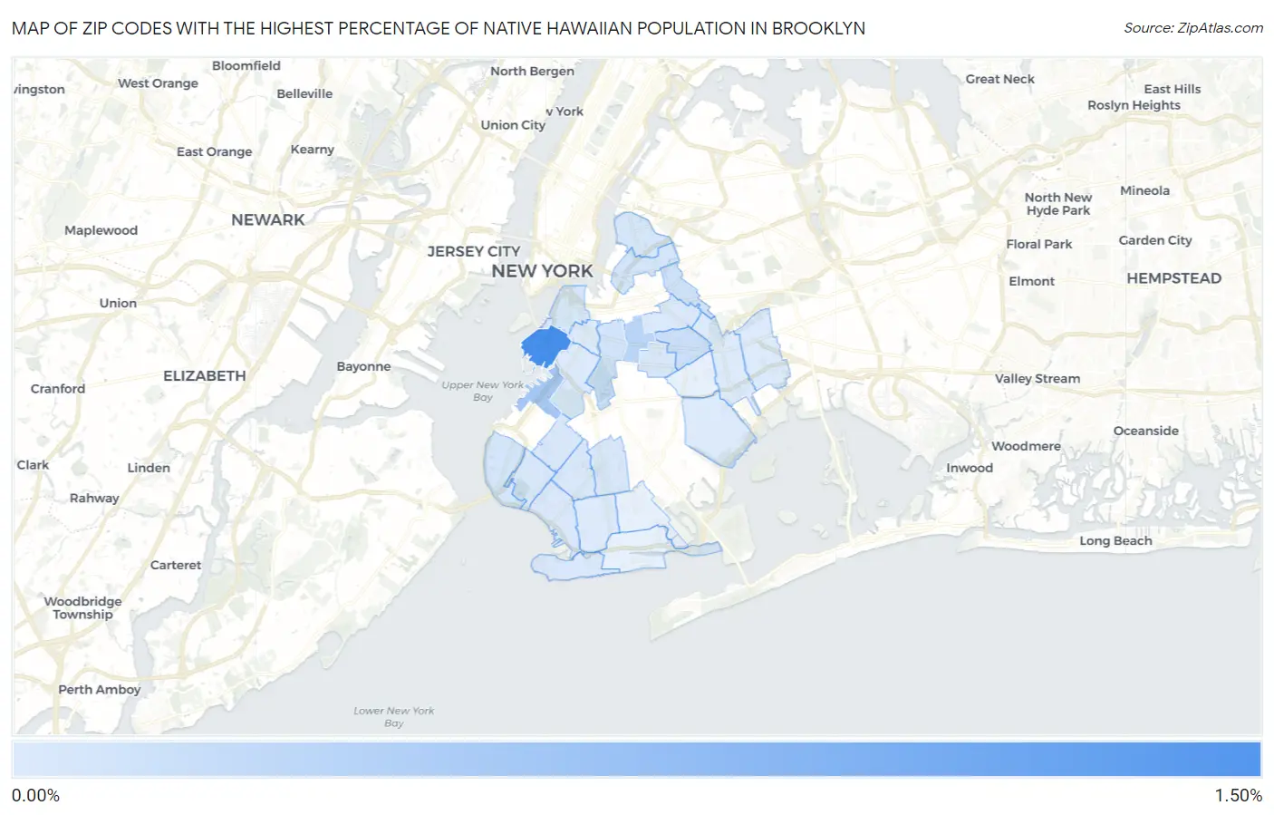 Zip Codes with the Highest Percentage of Native Hawaiian Population in Brooklyn Map